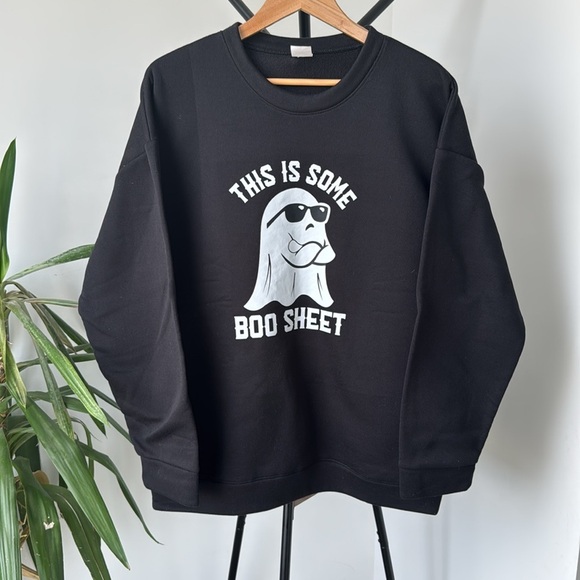 VINTAGE Style Graphic Fleece Crewneck Sweater | Unisex Large | Ghost - Picture 2 of 7
